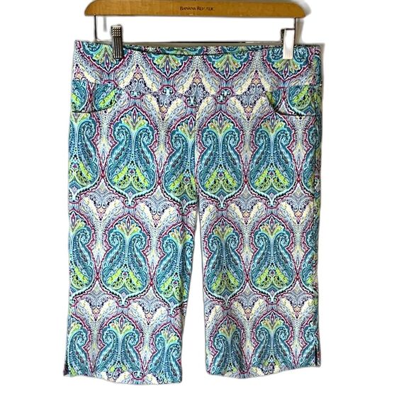 Coconut Row Palm Beach Multicolor Paisley Tummy Slimming Bermuda Shorts Size 12 - Picture 3 of 15